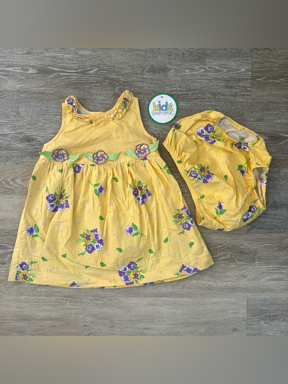 Girls 100% cotton yellow floral dress with matching bloomers NWT Sz 18m